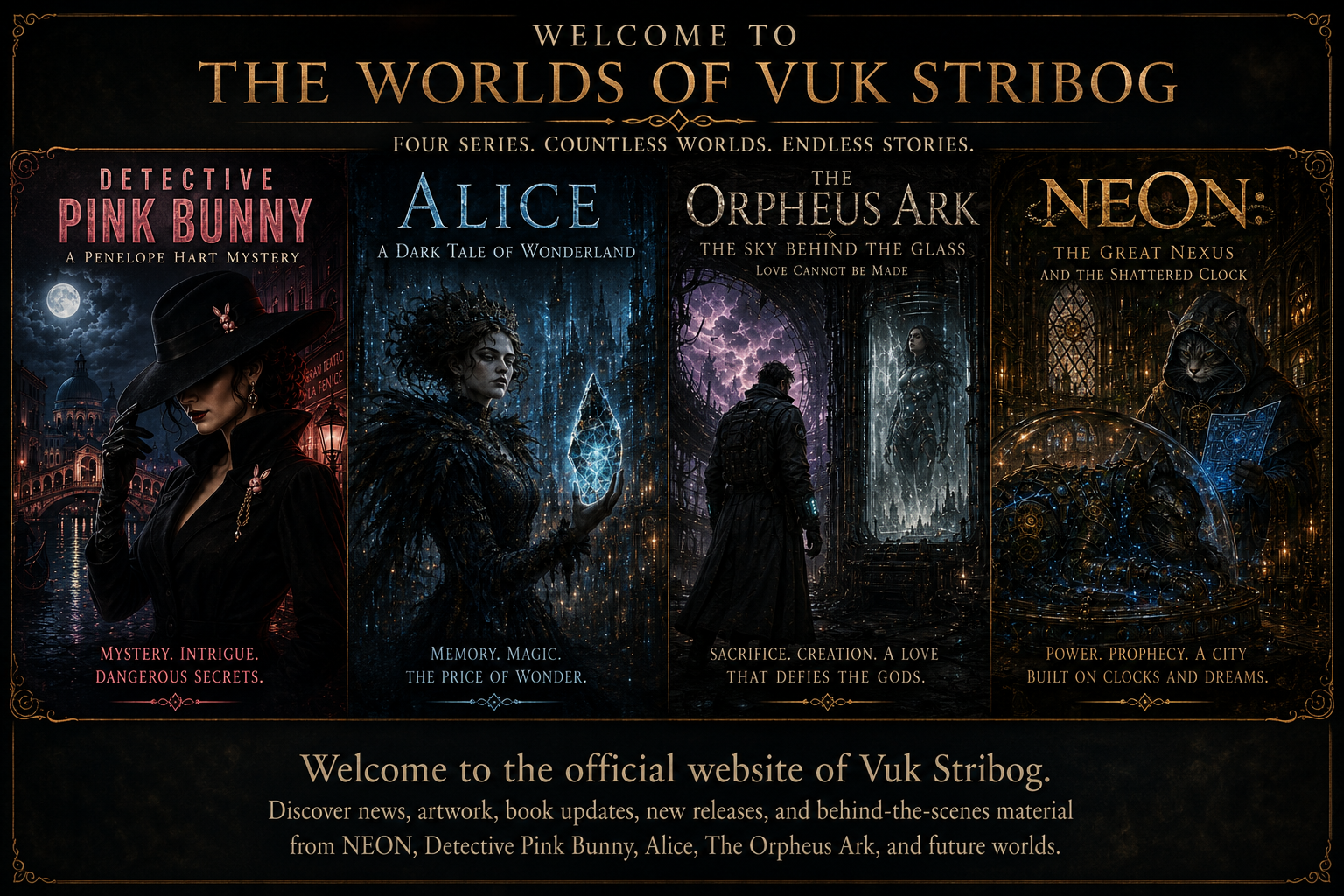 The Worlds of Vuk Stribog — Detective Pink Bunny, Alice, The Orpheus Ark, and NEON