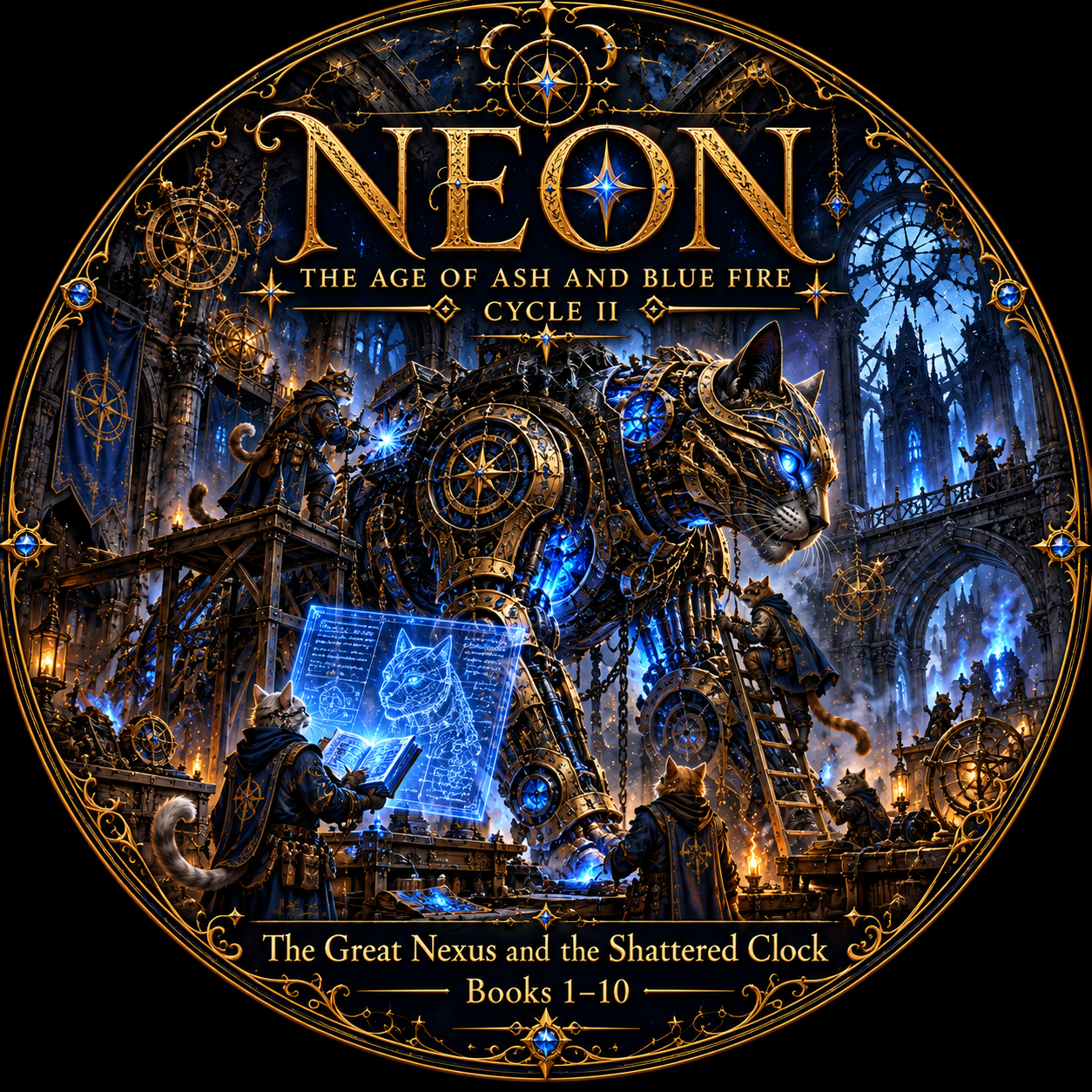 NEON — The Age of Ash and Blue Fire, Cycle II — The Great Nexus and the Shattered Clock, Books 1–10